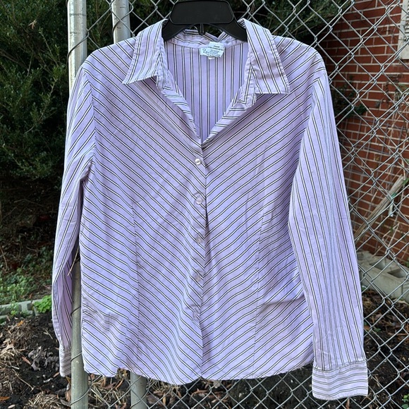 George Stretch Button Up Blouse Diagonal Purple Black White Stripes XL (16/18) - Picture 15 of 16